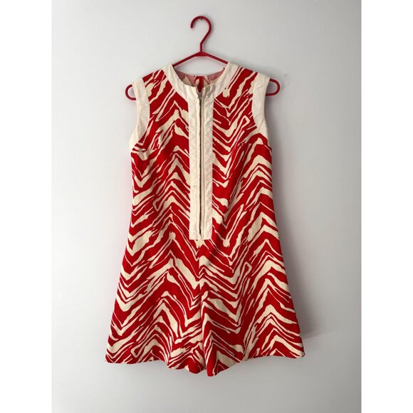 60s vintage red white abstract print retro mod gogo mini shorts playsuit romper - Picture 8 of 9